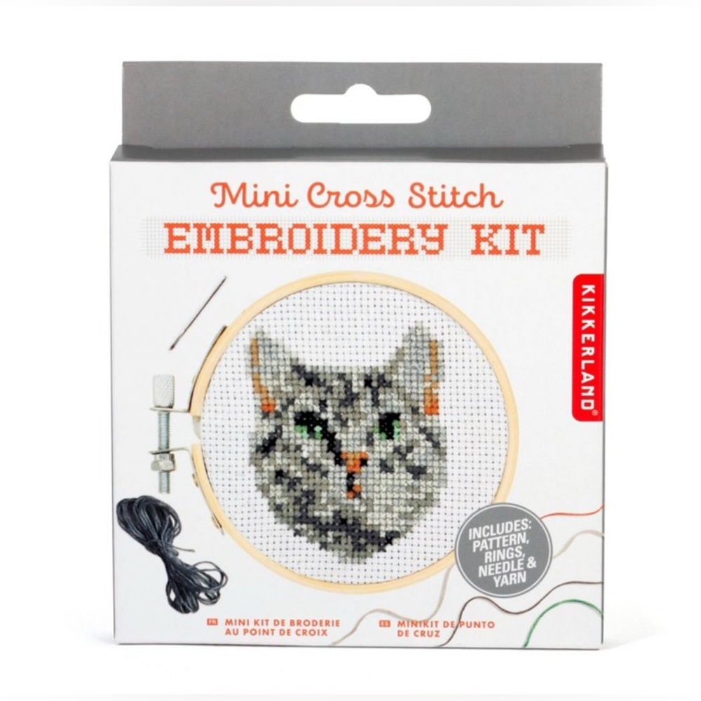 Kikkerland Mini Cross Stitch Embroidery Kit - CAT